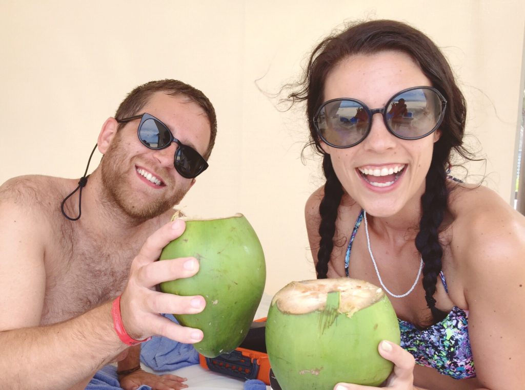 Coconut waters in a beach Bali bed