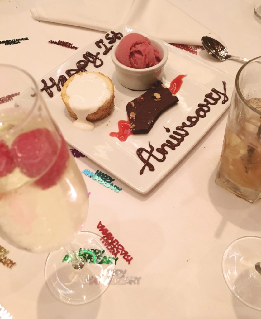 Happy First Anniversary desserts at Ruth Chris