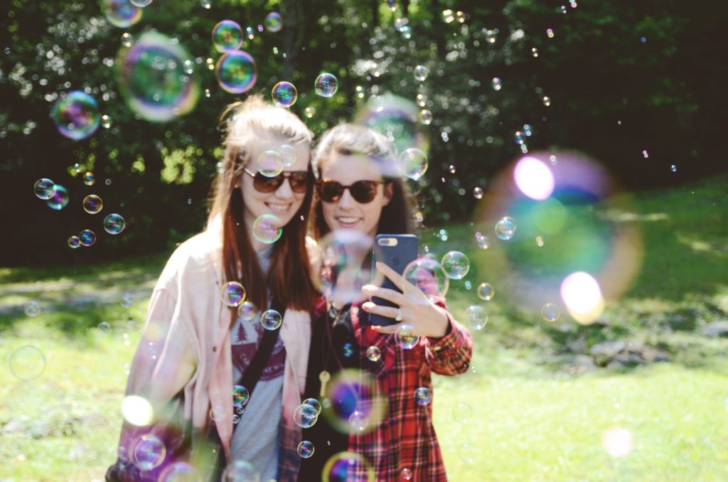 Friend selfie in the bubbles