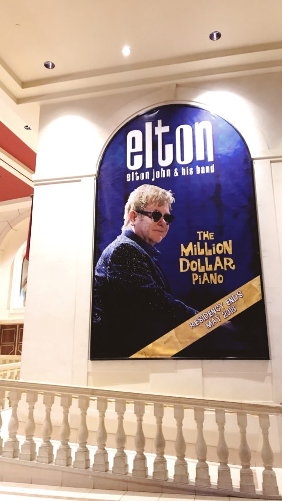sign at Caesar's Palace reading Elton John & His Band: the million dollar piano man
