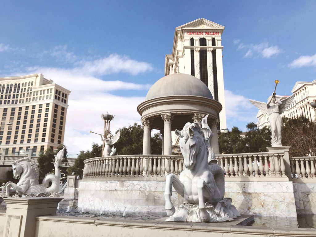 statues and fountains outside Caesar's Palace in Las Vegas