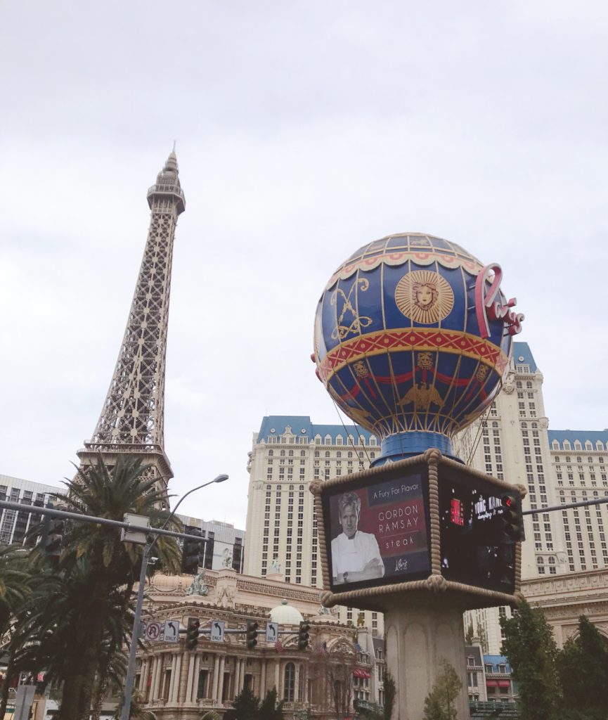 Eiffel Tower and Paris Paris balloon on the Vegas skyline