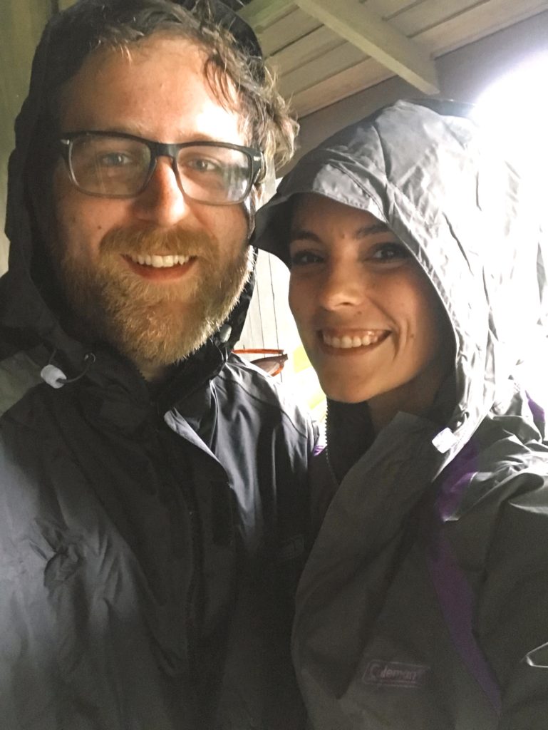 Jess and Eric Pendergrass in rain jackets