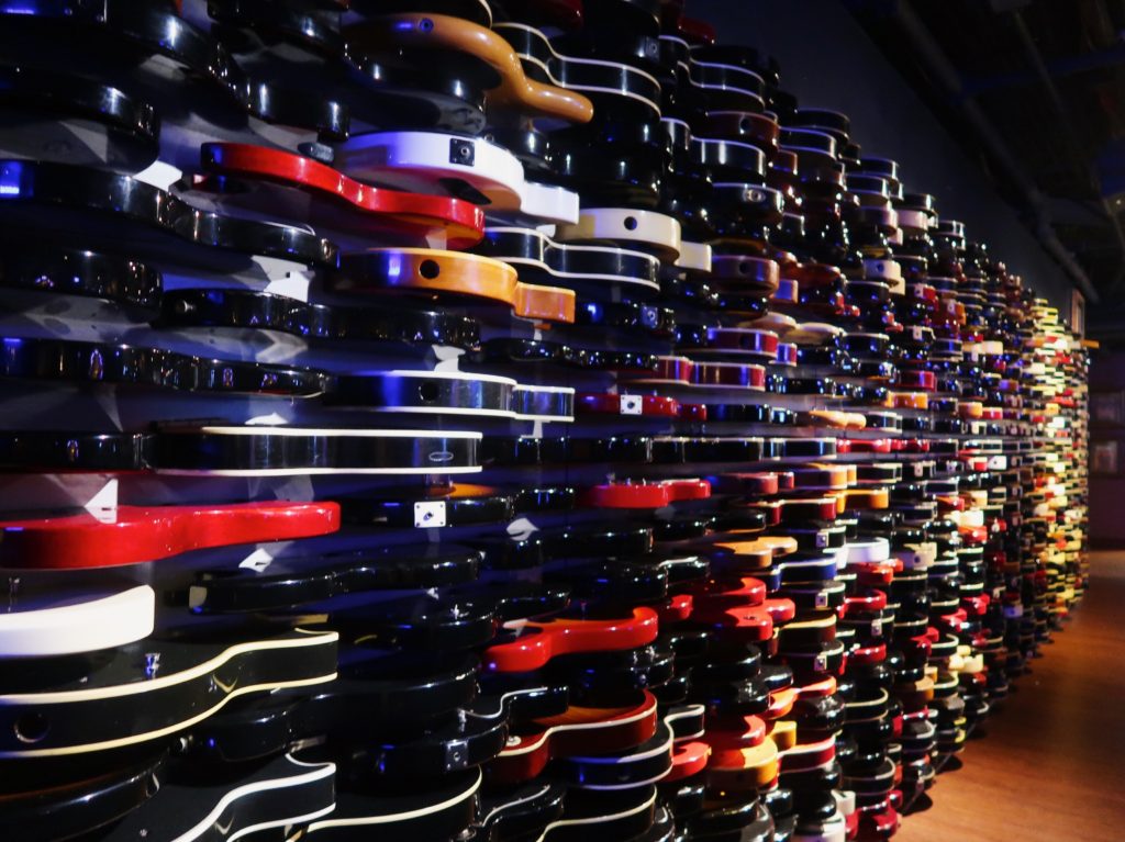 guitar wall in hard rock cafe new york city